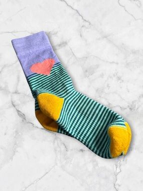 Multicolored wool blend socks with a heart size 8-10 adult